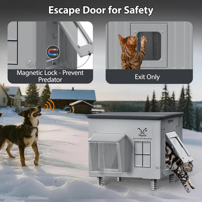 Indestructible Heated Cat House for Outside - 100% Waterproof & Weatherproof Heated Outdoor Cat House with Escape Door for Winter, Insulated Feral Cat Shelter for Porch Barns Strays 17.7x15x17.5 in 🍁 All In One Marketplace Canada