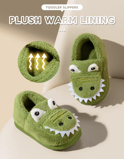OWIF Toddler Slippers Boys Girls Kids, Dinosaur House Slippers Cute Warm Soft Fuzzy Slippers Non-slip Indoor Children Winter Toddler Shoes 🍁 All In One Marketplace Canada