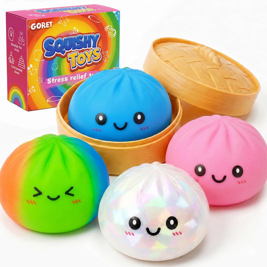 Dumpling Squishy Toys, 4 Pack Slow Rising Glitter Squishies, Cute Squishy Dumpling Stress Ball Squeeze Toys, Fidget Sensory Squishy Food for Kids Adults, Easter Basket Stuffers(Colorful)