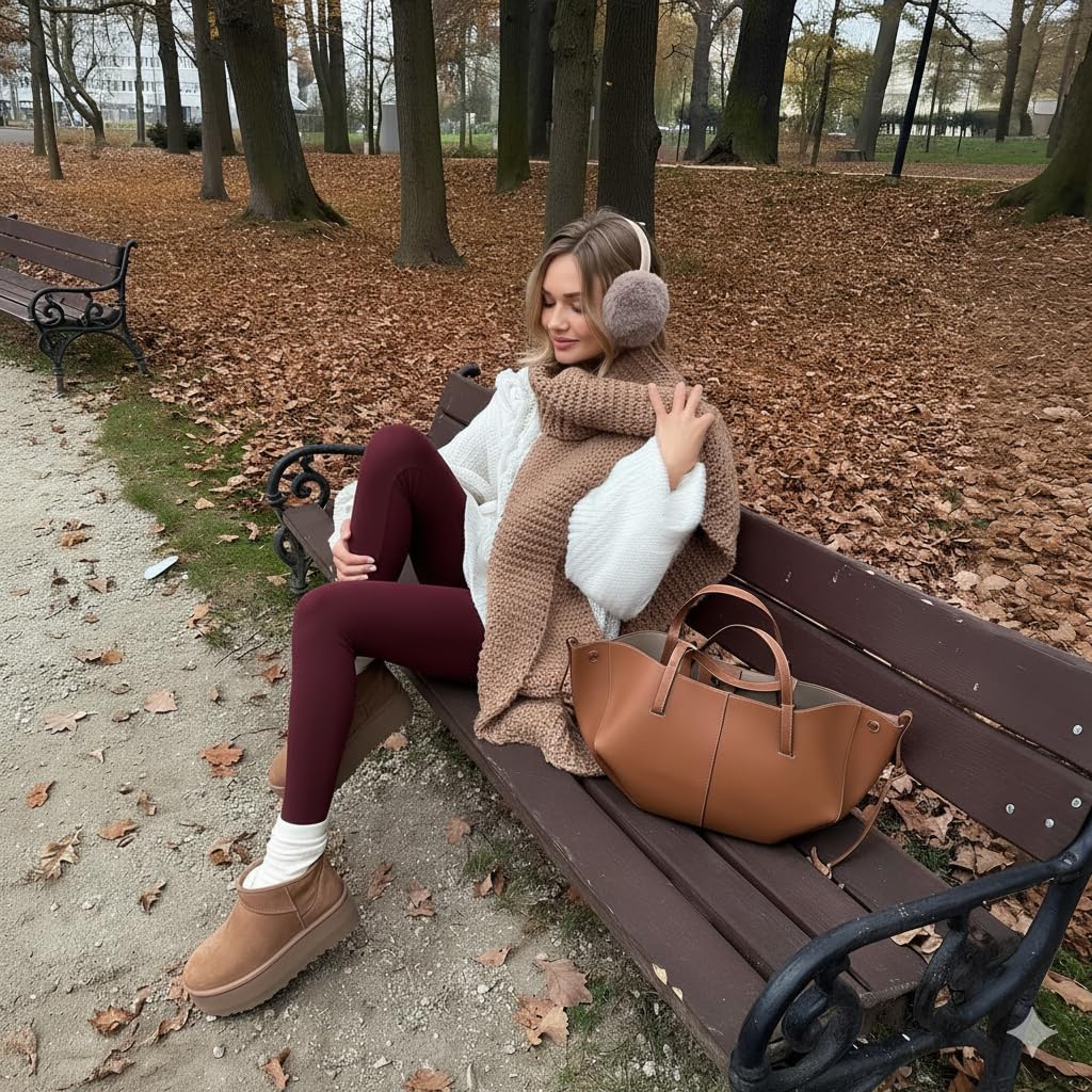 CTHH Fleece Lined Leggings for Women Thermal Tummy Control High Waist Yoga Pants Winter Slimming Workout Running Tights 🍁 All In One Marketplace Canada