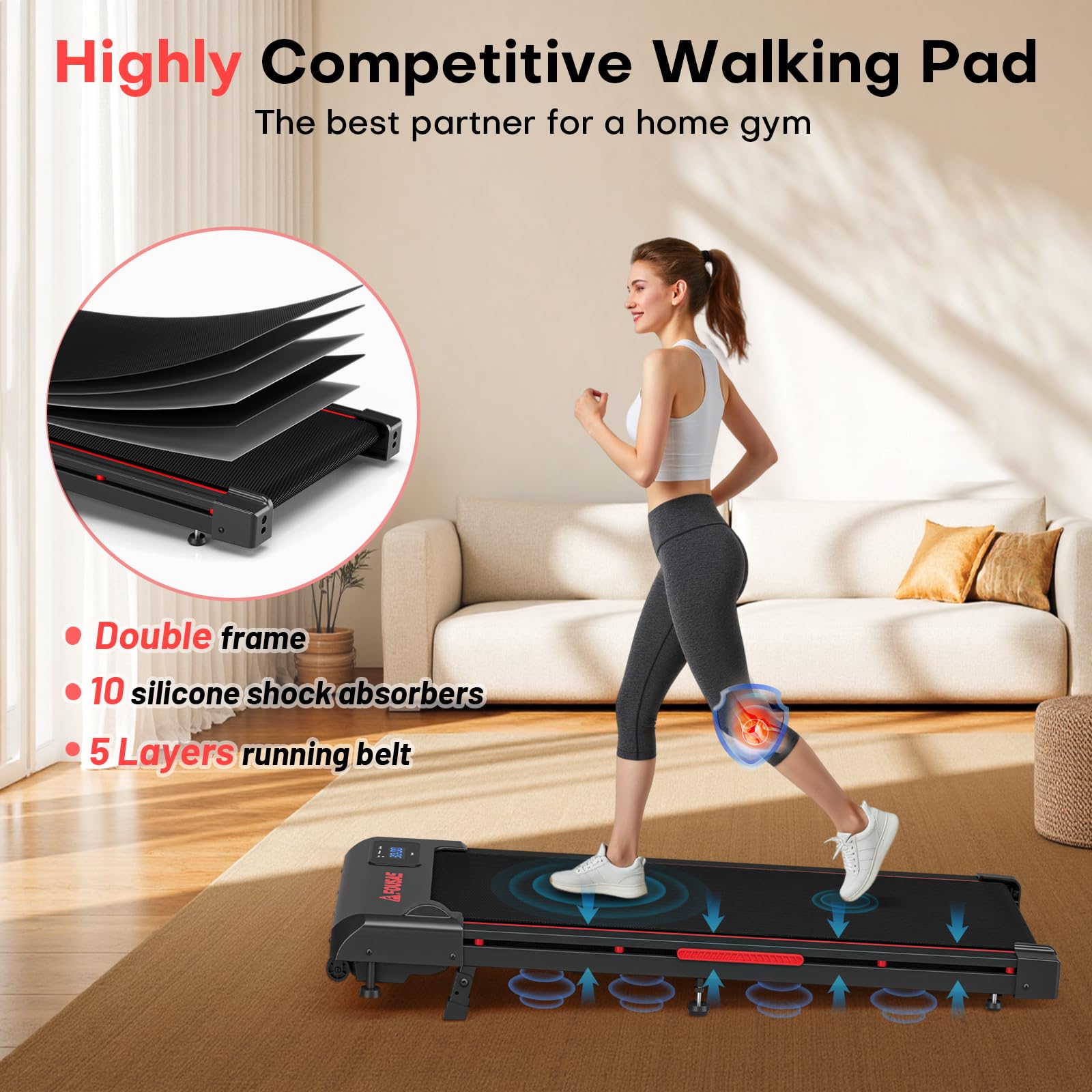 Walking Pad, FOUSAE 3 in 1 Max 6.2 MPH Treadmill for Home with Double Frame 330 LB Weight Capacity, Powerful 2.5 HP Wider Belt Walking Pad with 9% Incline, 12 HIIT Programes, Magnetic Remote Control
