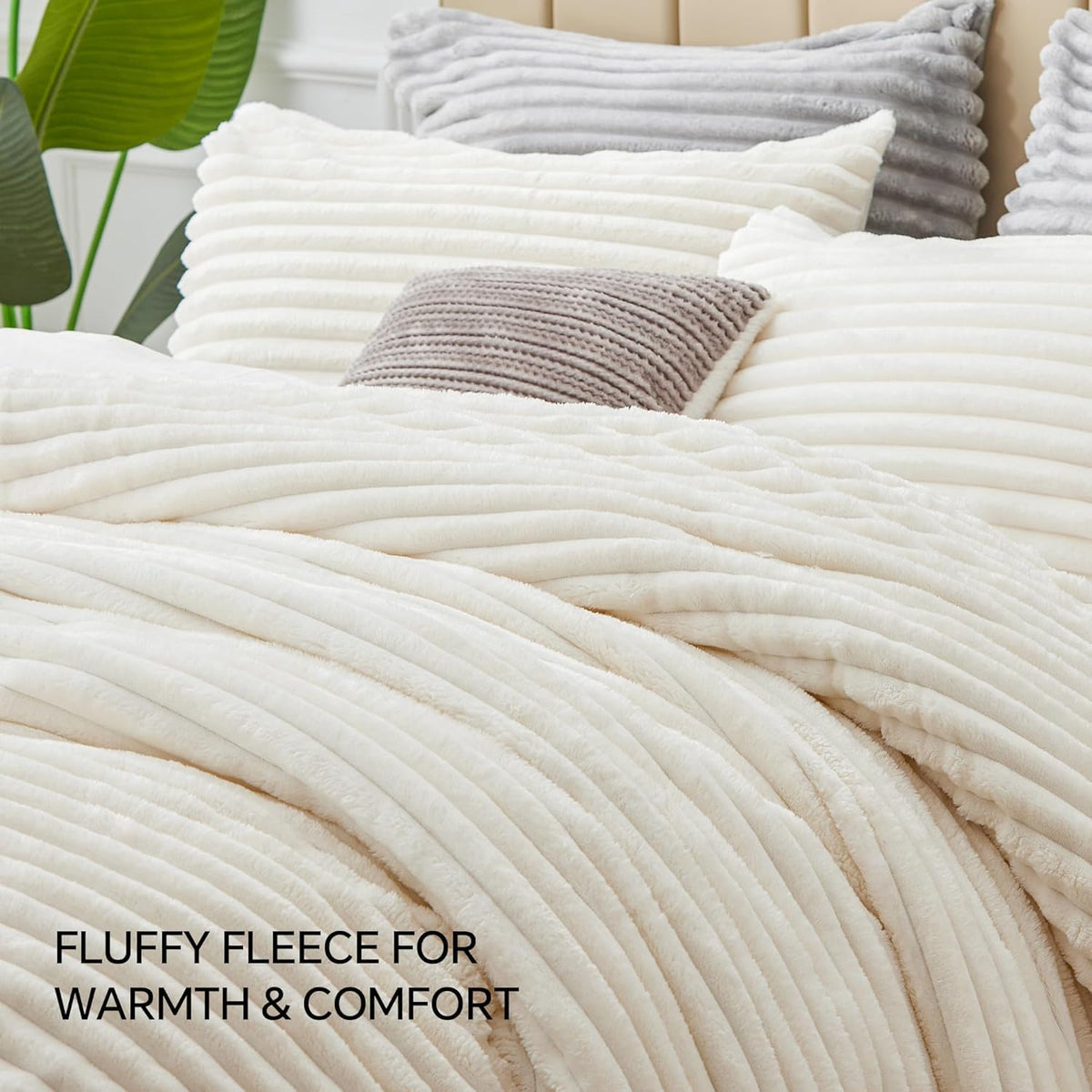 BEDELITE Fleece King Comforter Set, Soft Fluffy Bedding Set, White 🍁 All In One Marketplace Canada