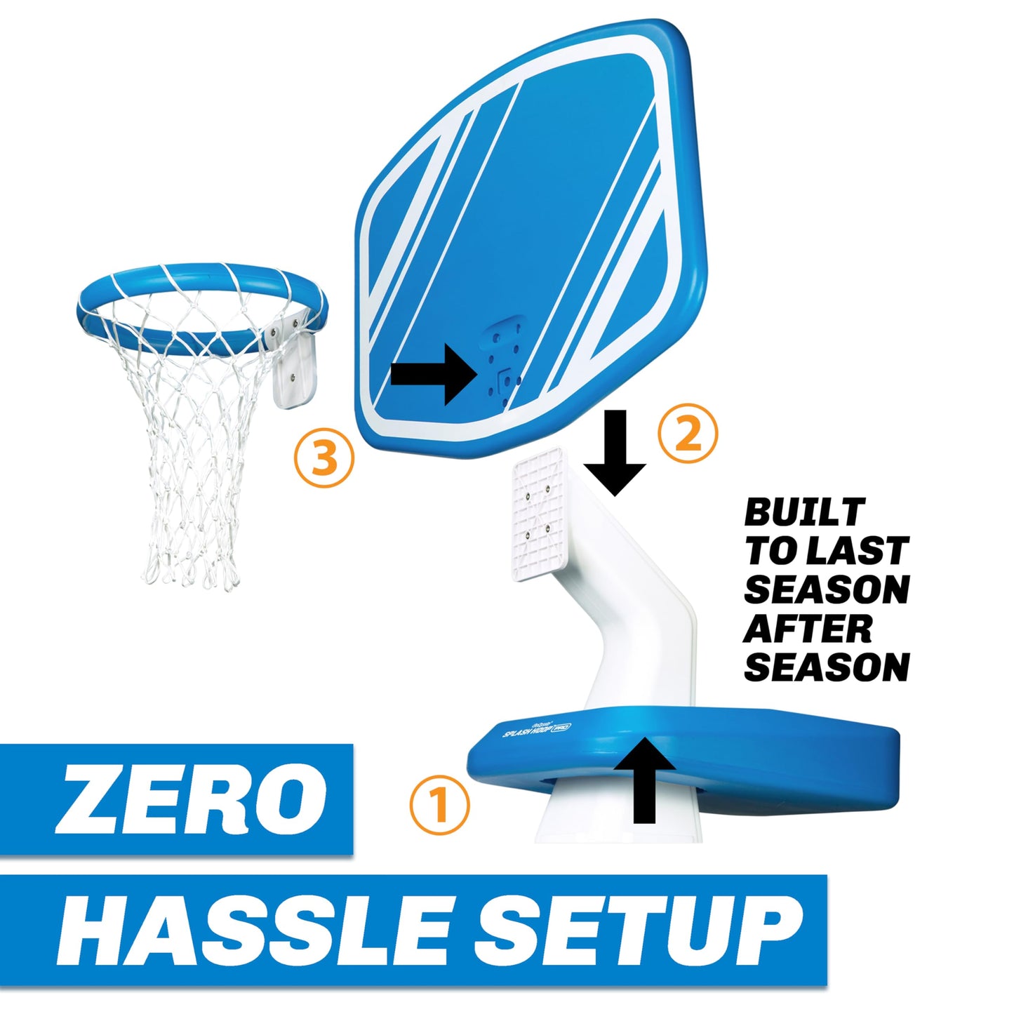 GoSports Splash Hoop PRO Swimming Pool Basketball Game - Includes Poolside Water Basketball Hoop, 2 Balls and Pump - Blue GoSports