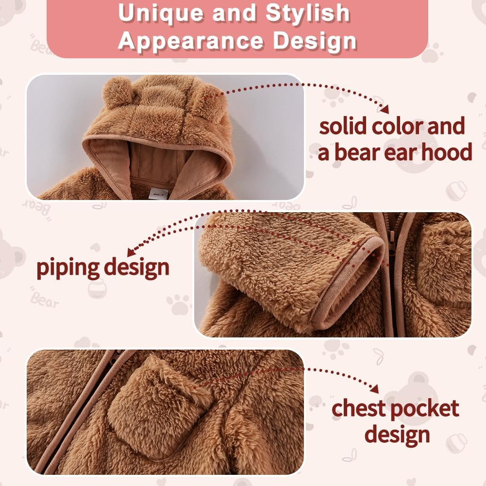 AiWMGL Newborn Baby Bear Fleece Footed Hooded Jumpsuit 🍁 All In One Marketplace Canada