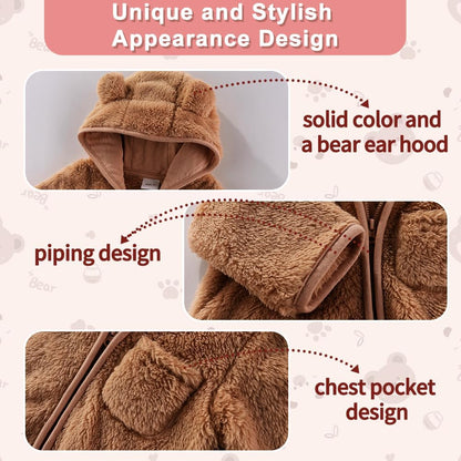 AiWMGL Newborn Baby Bear Fleece Footed Hooded Jumpsuit 🍁 All In One Marketplace Canada
