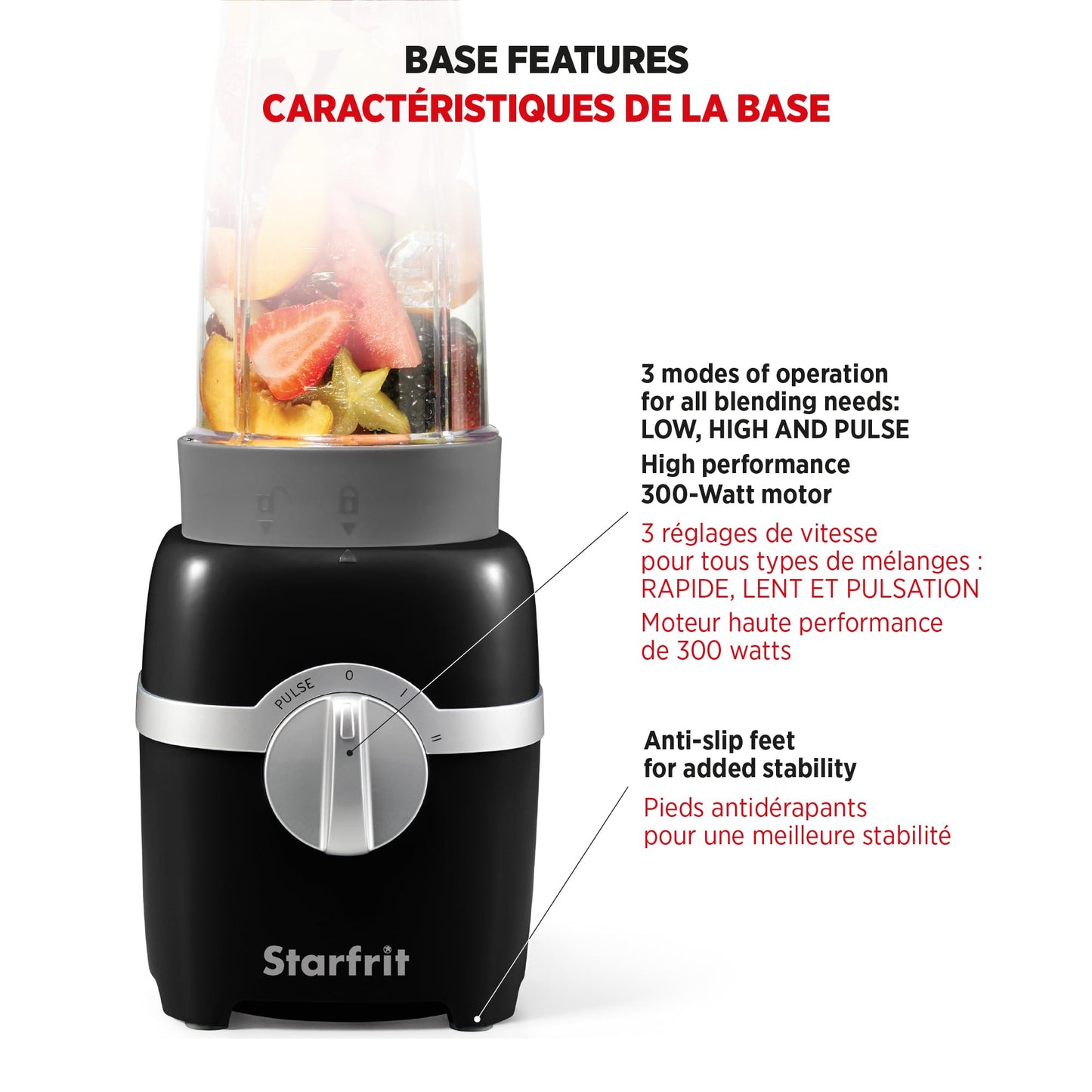 Starfrit Personal Blender, Two 828ml Cups, High, Low & Pulse Modes, 300W, Black - Available at All In One Marketplace Canada
