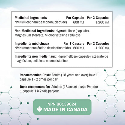 NMN Supplement 1200mg | Extra Strength | NAD+ Precursor for Healthy Aging, Cellular Energy & Longevity Support | 99% Purity | NMN Supplement Canada Made, Third-Party Tested & Vegan | 60 Capsules - Available at All In One Marketplace Canada