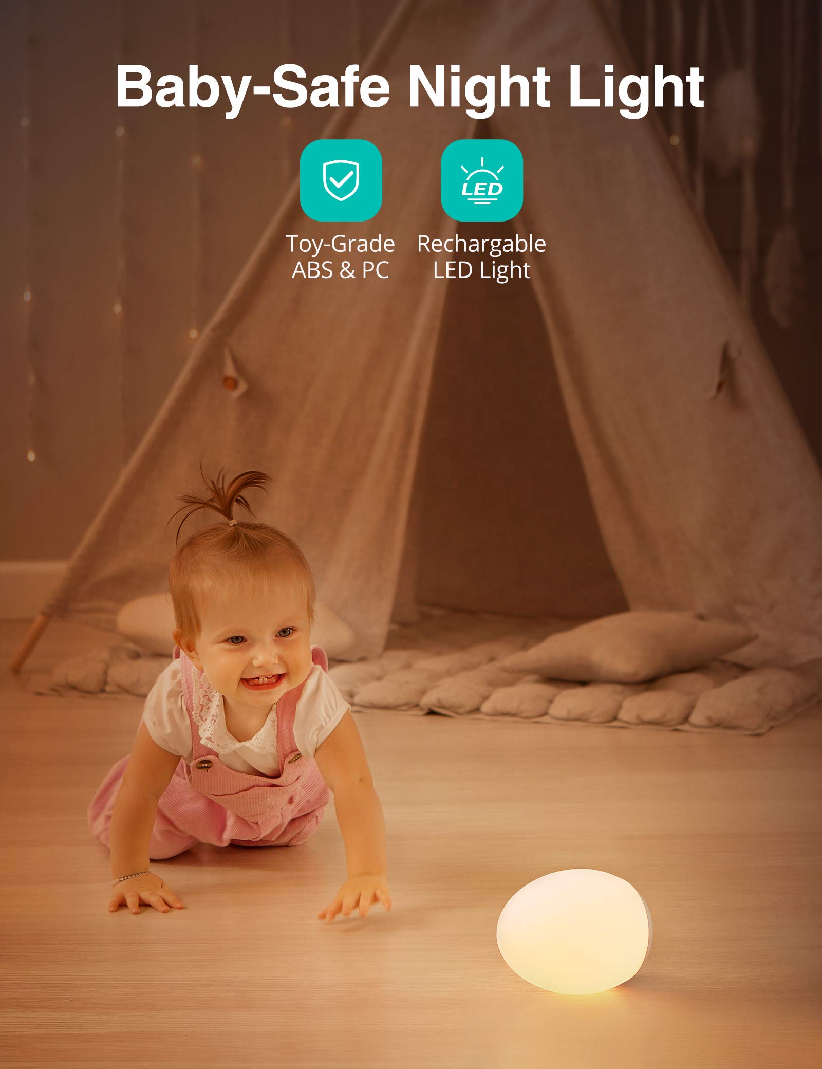 JolyWell Night Lights for Kids, Rechargeable Baby Night Light with Color Changing Mode & Dimming Function, Touch Control, 1 Hour Timer, Nursery Baby Lamp - Available at All In One Marketplace Canada