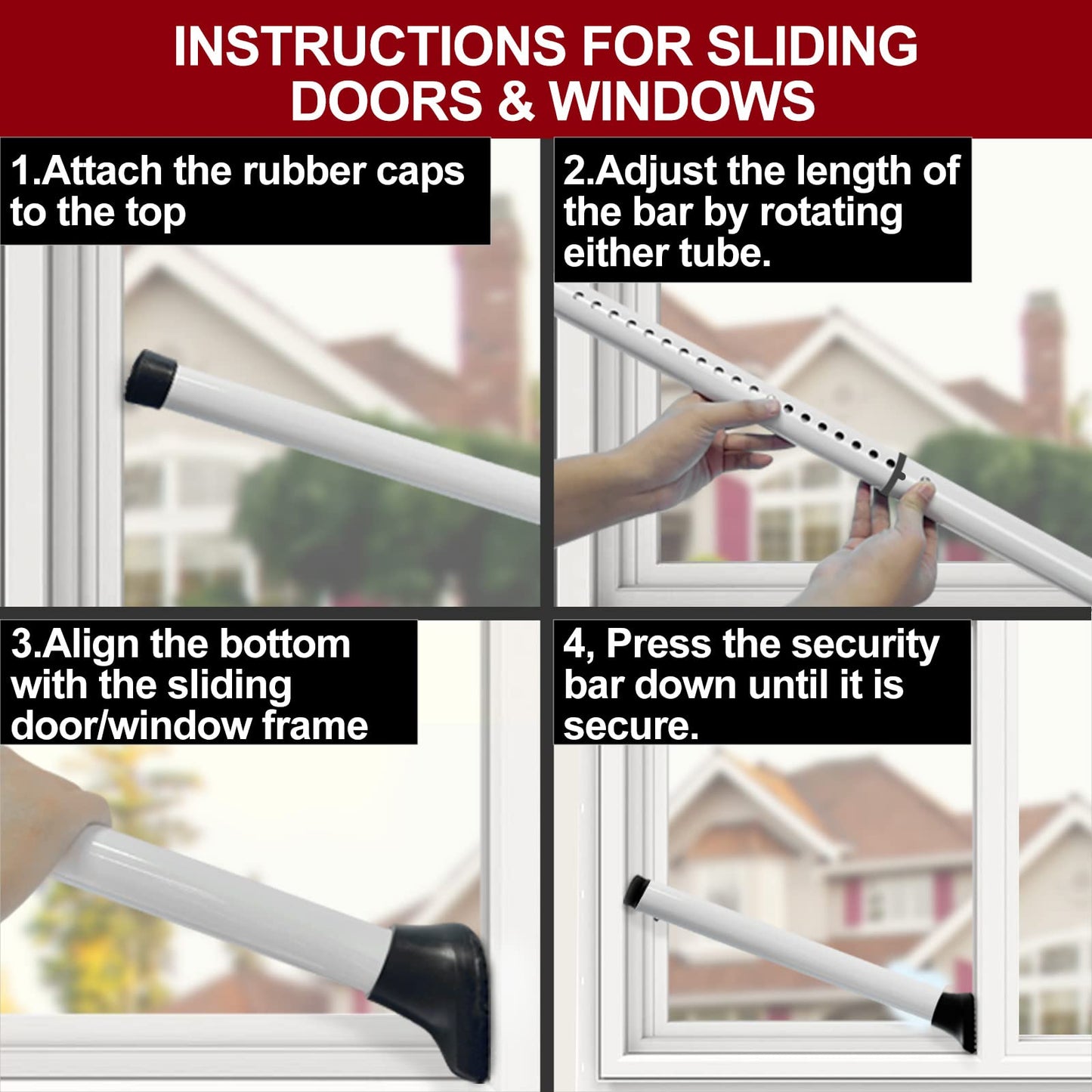 AceMining Upgraded Door Security Bar & Sliding Patio Door Security Bar, Heavy Duty Security Door Stoppers Adjustable Door Jammer for Home, Apartment, Travel (1 Pack,White) - Available at All In One Marketplace Canada