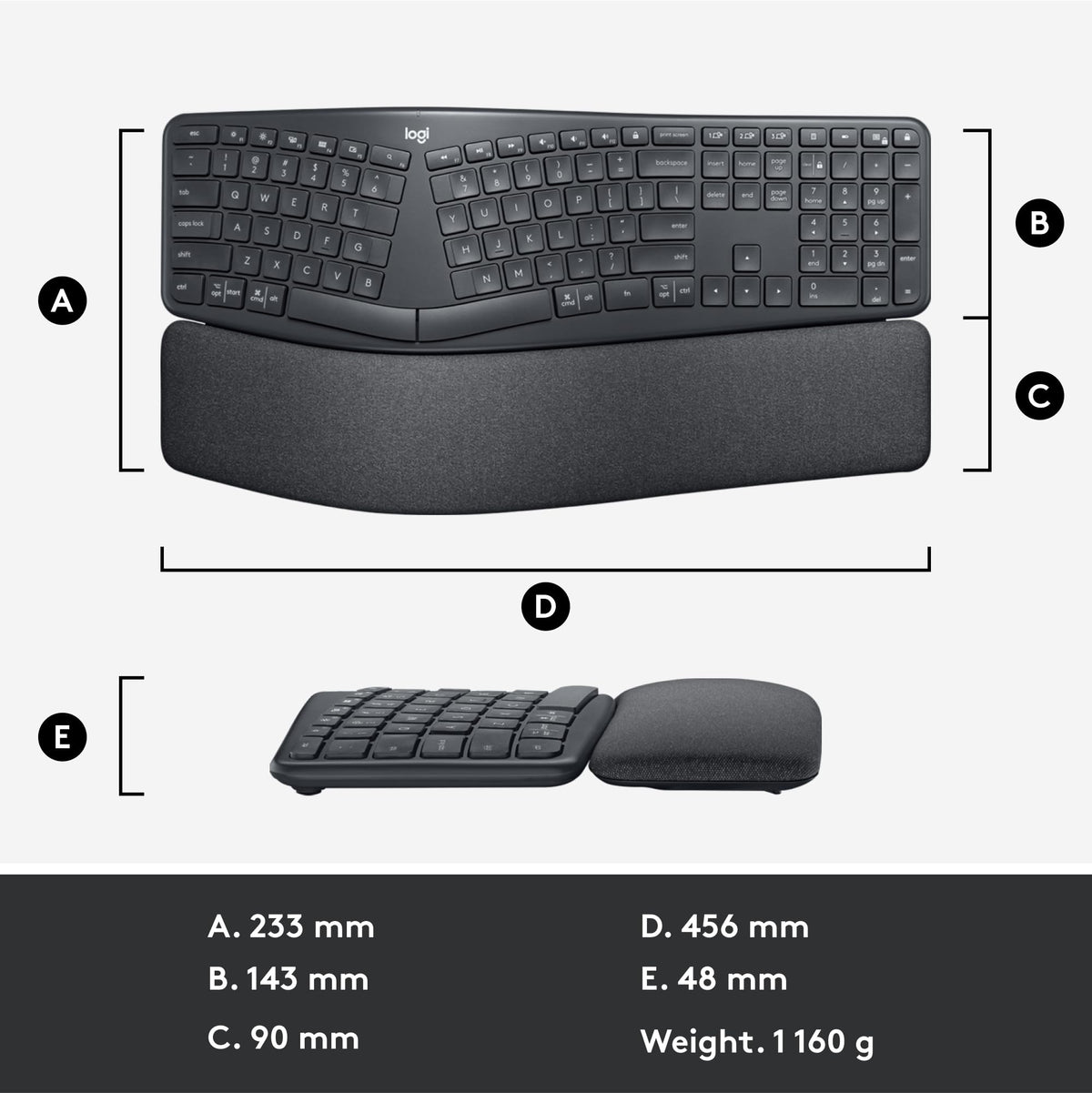 Logitech Ergo K860 Wireless Ergonomic Split Keyboard with Wrist Rest