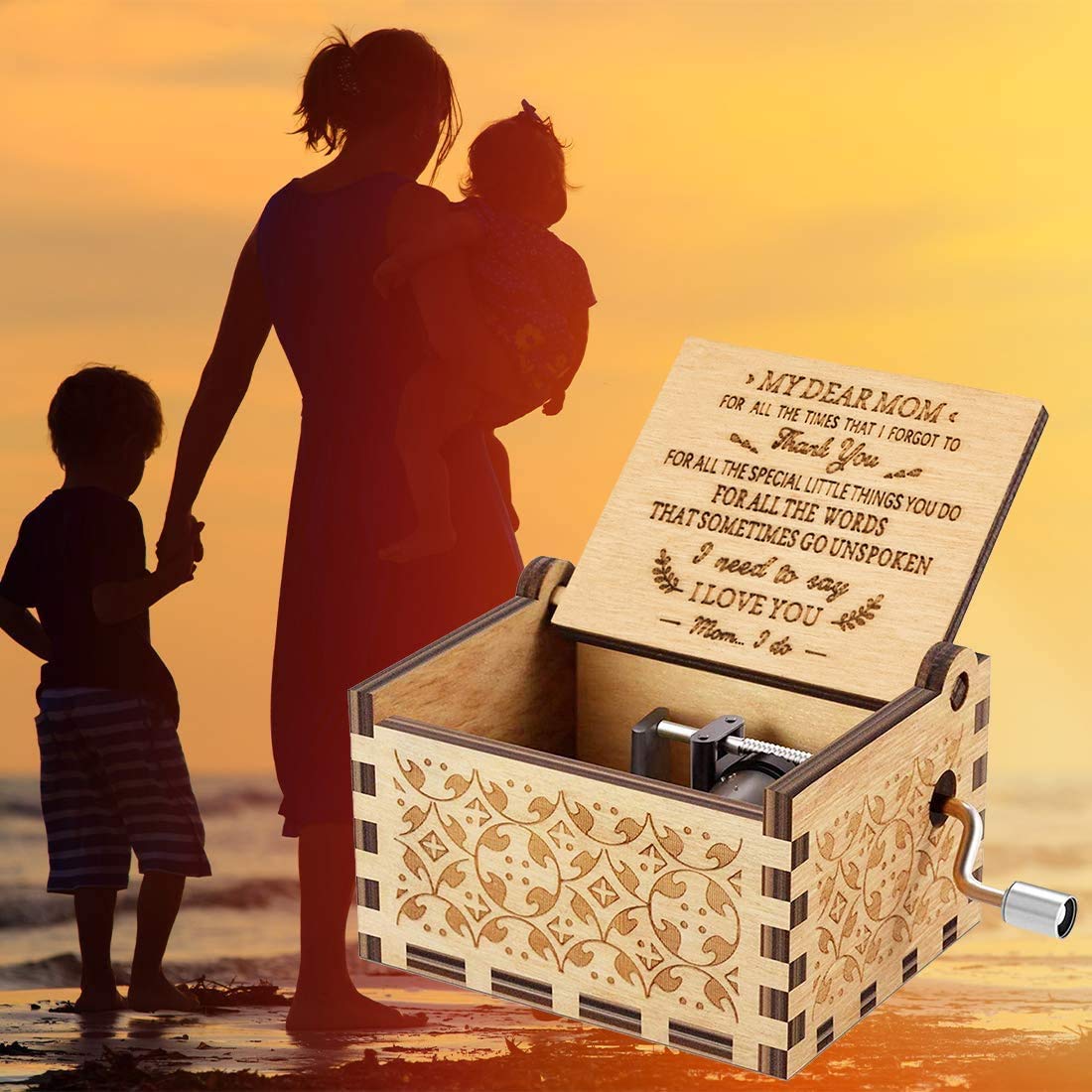 Wooden Music Box for mom Gifts You are My Sunshine Music Box, Laser Engraved Hand Crank Wooden Sunshine Music Box Gift for Mom Birthday/Mother's Day/Christmas(to mom) 🍁 All In One Marketplace Canada