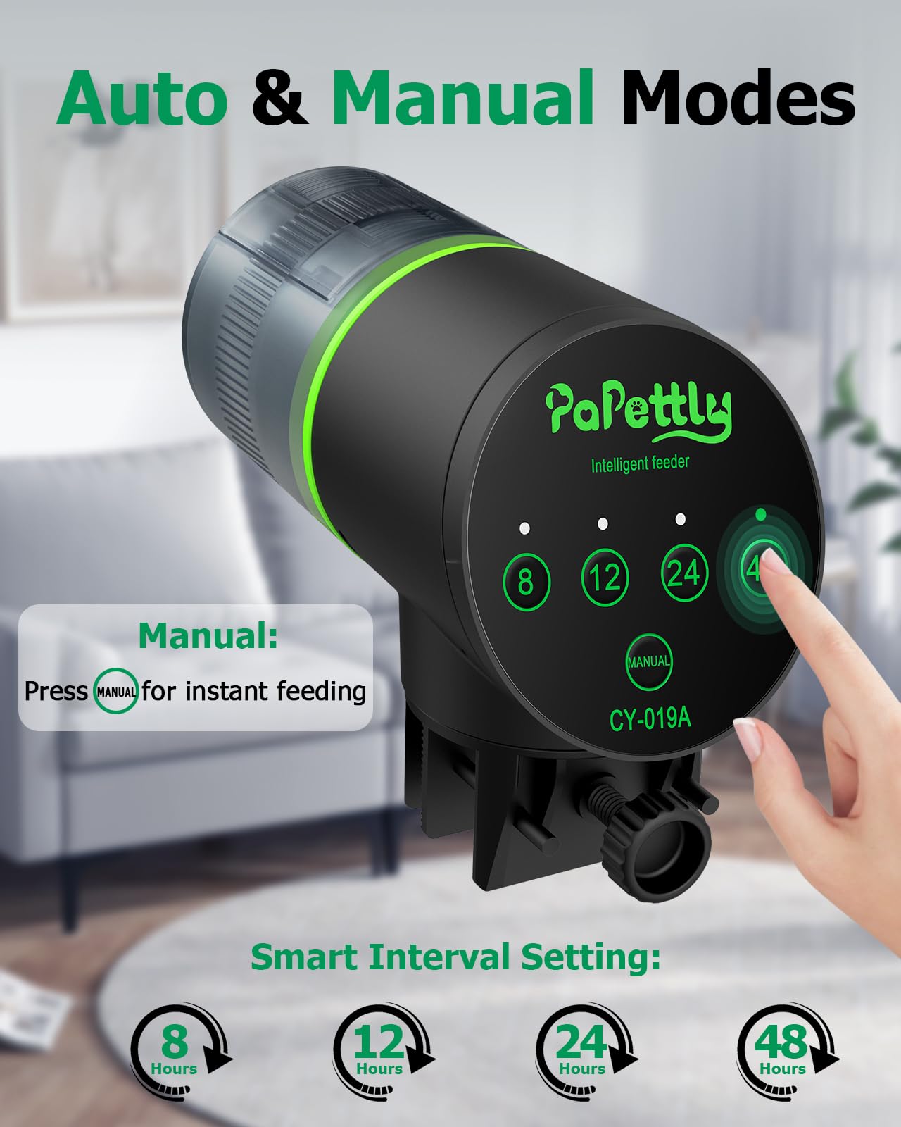 Papettly Automatic Fish Feeder for Aquarium - Battery Operated Auto Fish Food Dispenser for Fish Tank, 200ml Auto Timer Aquarium Tank Turtle Feeder, with 2 AAA Batteries and Fish Feeder Ring