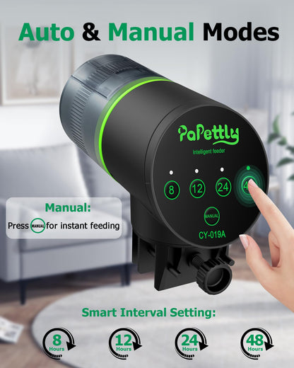 Papettly Automatic Fish Feeder for Aquarium - Battery Operated Auto Fish Food Dispenser for Fish Tank, 200ml Auto Timer Aquarium Tank Turtle Feeder, with 2 AAA Batteries and Fish Feeder Ring