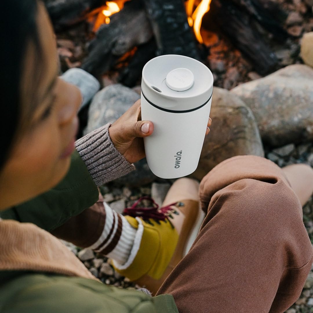 Owala SmoothSip Slider Insulated Stainless Steel Coffee Tumbler, Reusable Iced Coffee Cup, Hot Coffee Travel Mug, BPA Free 12 oz, Sugar High