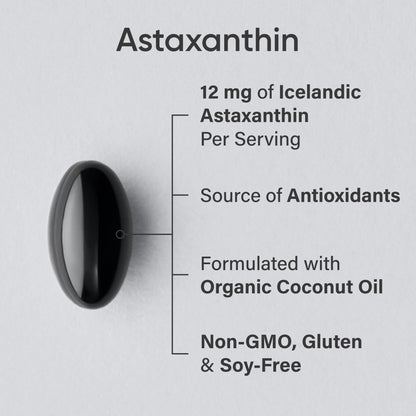Sports Research® Triple Strength Astaxanthin Supplement from Algae w/Organic Coconut Oil - Natural Support for Skin & Eye Health - Non-GMO & Gluten Free - 12mg, 60 Softgels - 2 Month Supply - Available at All In One Marketplace Canada