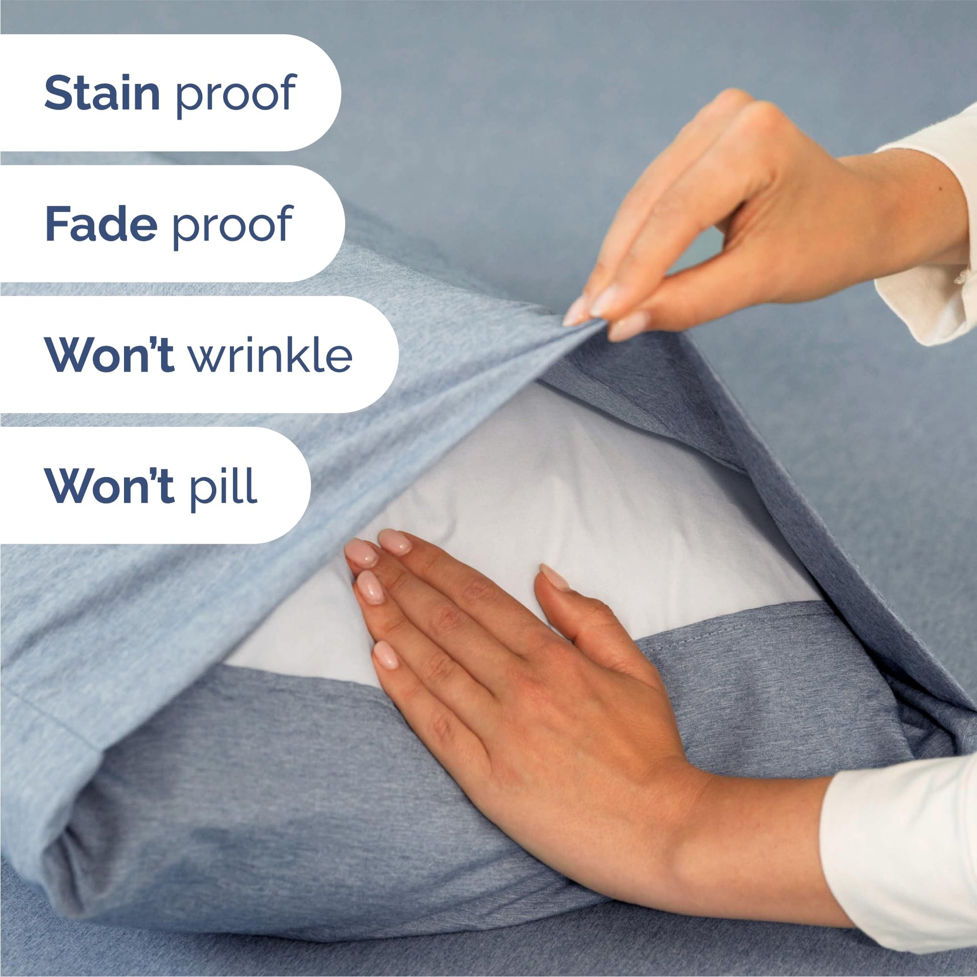 Queen Size 4 Piece Sheet Set - Comfy Breathable & Cooling Sheets - Hotel Luxury Bed Sheets for Women & Men - Deep Pockets, Easy-Fit, Soft & Wrinkle Free Sheets - Heathered Blue Oeko-Tex Bed Sheet Set