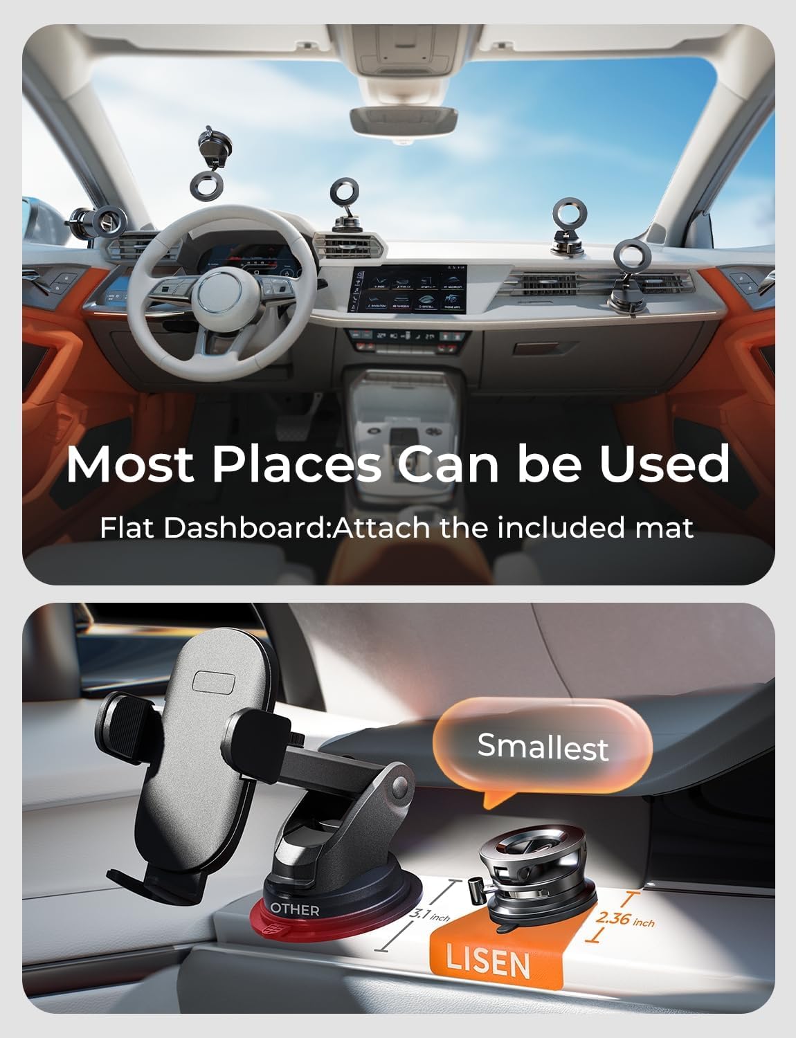 LISEN Car Phone Holder Car for Magsafe Magnetic Car Mount [2026 NEW Stable] Vacuum Magnetic Phone Holder Adjustable Cars Accessories Suction Dashboard Mount for iPhone 17 Pro Max 16 15 14 13 12 - Available at All In One Marketplace Canada