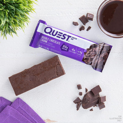 Quest Nutrition Double Chocolate Chunk Protein Bar, High Protein, High Fibre, Low Sugar, Keto Friendly, 20g Protein, 1g Sugar, 12ct Quest