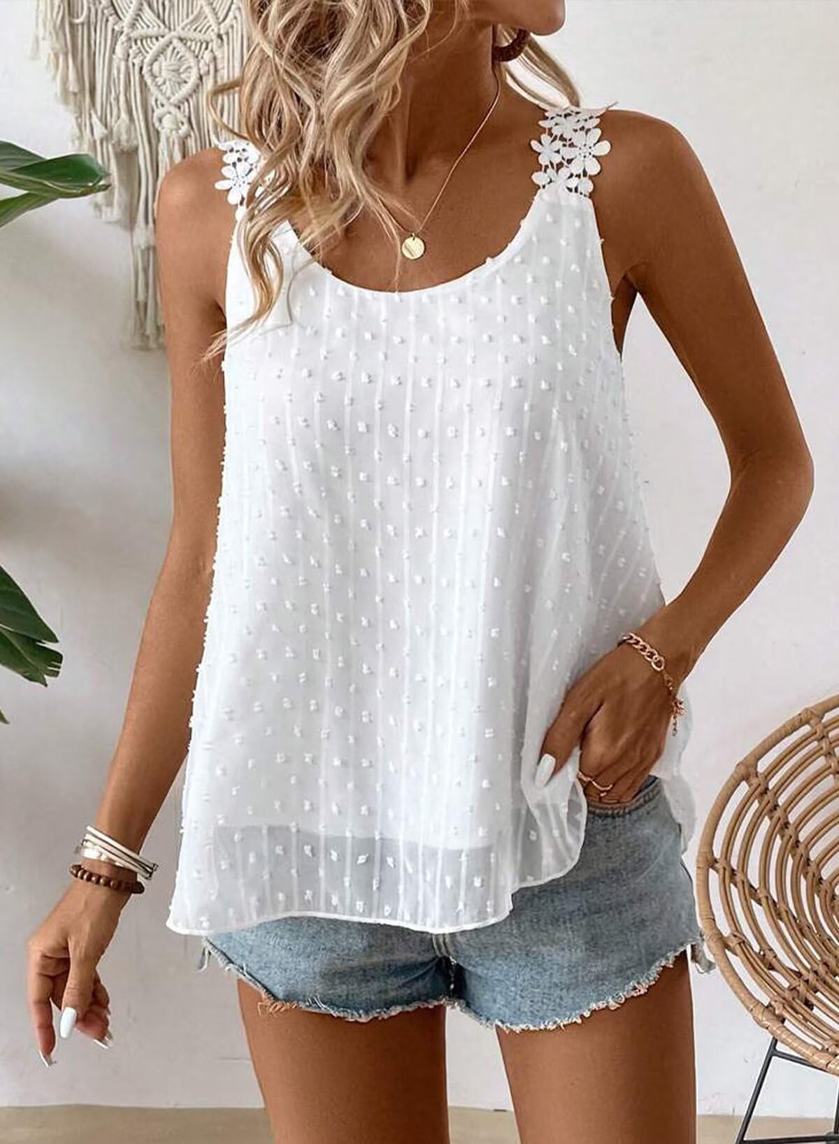 Falechay Tank Tops Flowy Crewneck Sleeveless Outfits for Women White L 🍁 All In One Marketplace Canada