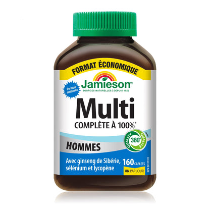 Jamieson 100% Complete Multivitamin for Men, with Siberian Ginseng, Lycopene and Selenium. Supports Eye Health, Energy, Immunity, and Everyday Health, Gluten-Free, One Per Day, 160 Caplets - Available at All In One Marketplace Canada