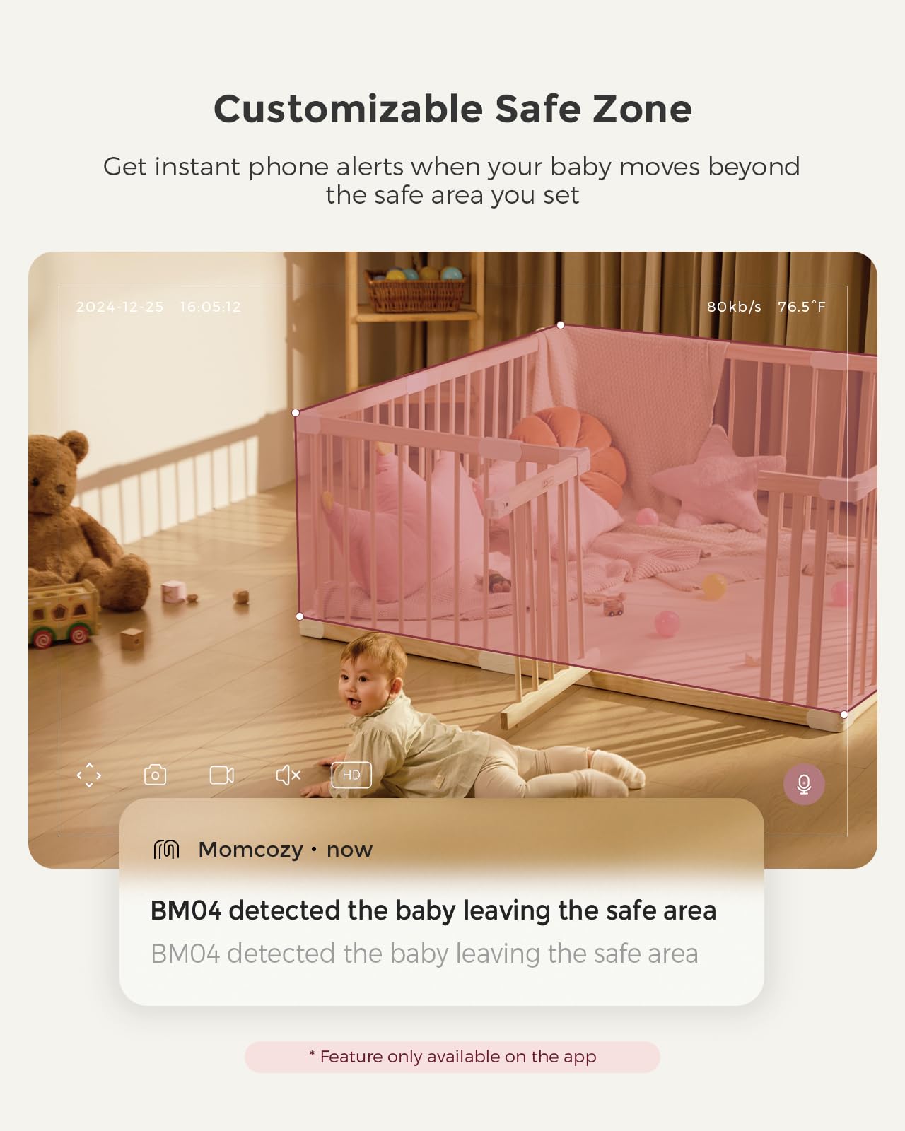 Momcozy Smart WiFi Baby Monitor with Camera and Audio, 5" 1080P Screen with Wall Mount, Motion & Cry Detection, Safe Fence,Clear Night Vision, 5000mAh Battery, 2-Way Talk, Photo & Video Recording,BM04 - Available at All In One Marketplace Canada