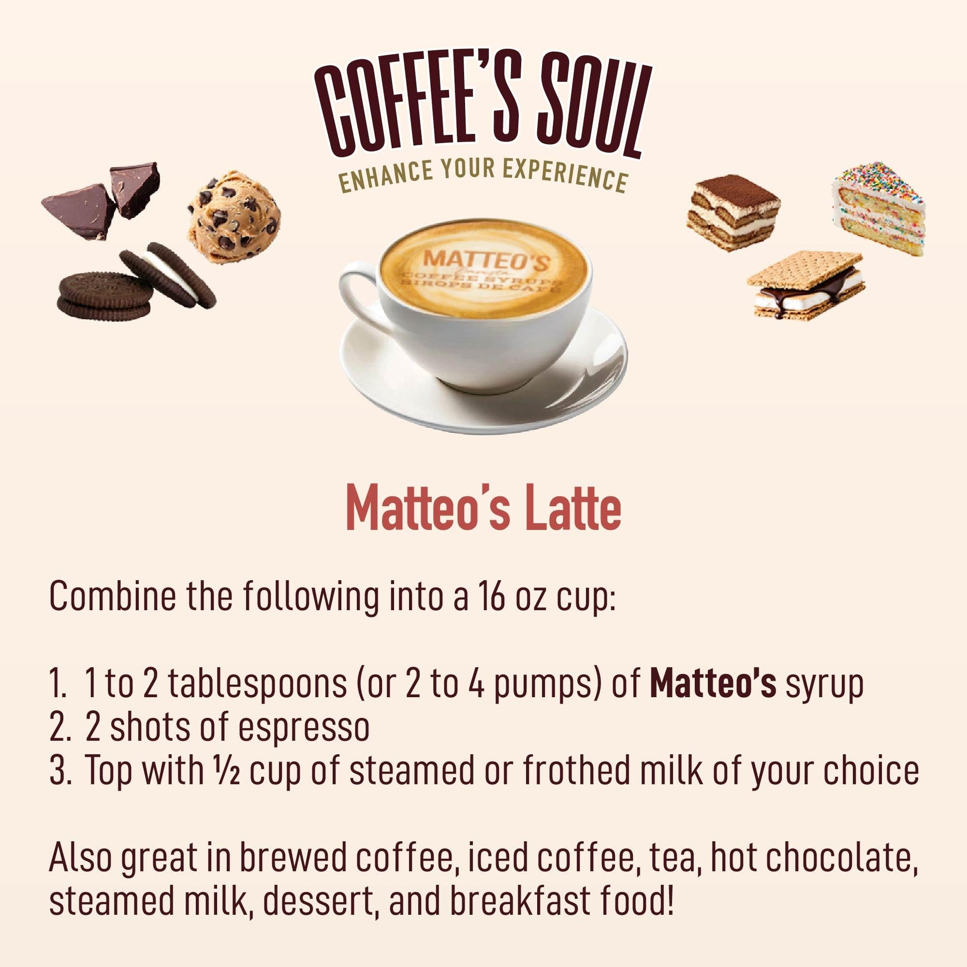 Matteo's Barista Style Sugar-Free Coffee Syrup, 6 Flavour Dessert Variety Pack, Zero Calories and Sugar, Keto-Friendly Coffee Syrups, Delicious Flavoured Coffee Syrup - 25.4 oz Syrup Bottles Matteo's