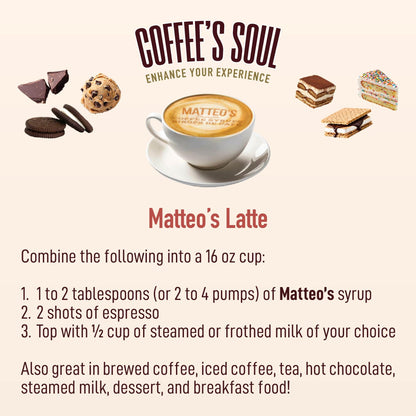 Matteo's Barista Style Sugar-Free Coffee Syrup, 6 Flavour Dessert Variety Pack, Zero Calories and Sugar, Keto-Friendly Coffee Syrups, Delicious Flavoured Coffee Syrup - 25.4 oz Syrup Bottles Matteo's