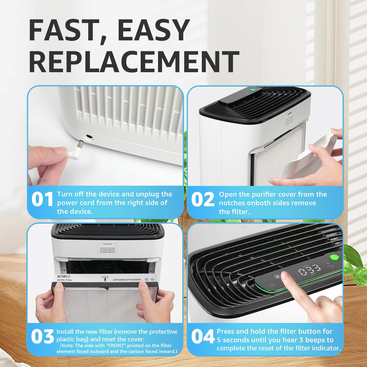 KNKA Genuine APH3000 Air Purifier Replacement Filter, 2 Pack (APH3000LX)