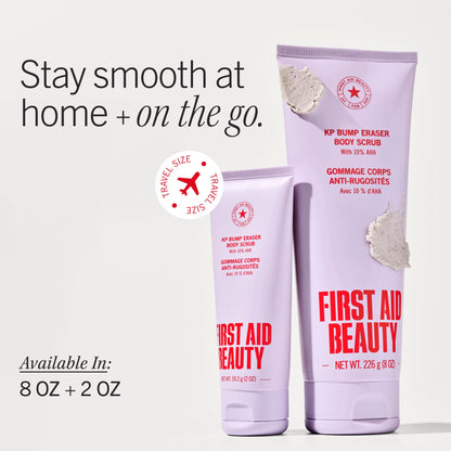First Aid Beauty KP Bump Eraser Body Scrub, 10% AHA Keratosis Pilaris Exfoliator - Glycolic & Lactic Acid with Pumice, Treatment for Strawberry Legs, Razor Bumps & Rough Bumpy Skin, Safe for Sensitive Skin, 10 oz, Unscented First Aid Beauty