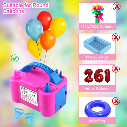 Electric Balloon Pump,Balloon Inflator, Dual Nozzle Electric Air Pump,Balloon Pump Balloons Blower 110V 600W for Party Decoration with Gifts:2 Balloon Tying Tools (Rose red)