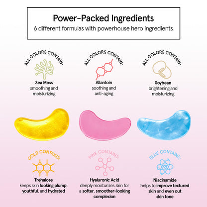 grace & stella Under Eye Mask Variety Pack - 18 Pairs of Under Eye Patches for Puffy Eyes - With 6 Colors (3 Pairs/Color) - Vegan Cruelty Free Bridesmaid Gifts, Birthday Gifts for Women