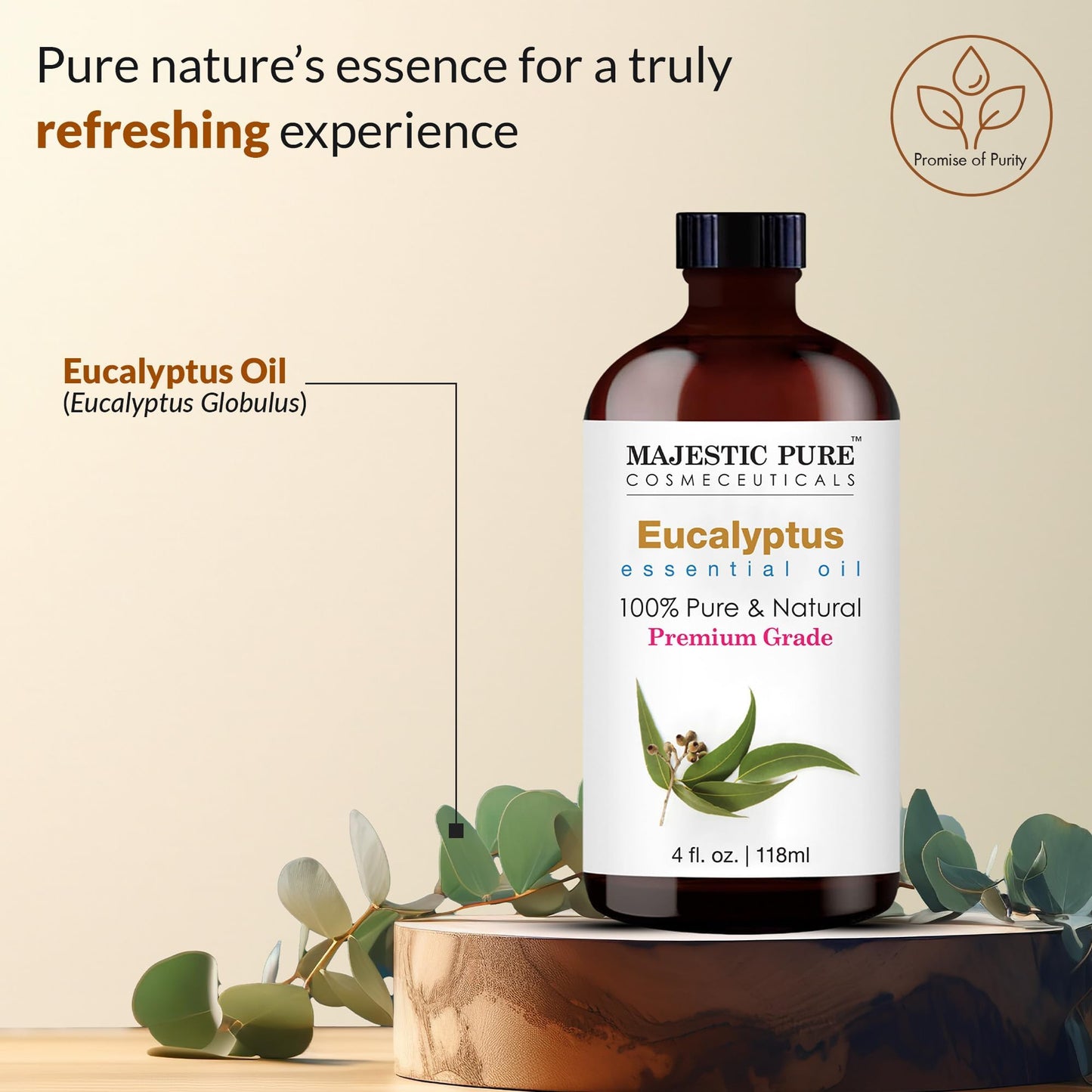 Majestic Pure Eucalyptus Essential Oil - Huge 118 ml - 100% Pure and Natural Oil for Soap Making Scent- Premium Grade with Glass Dropper
