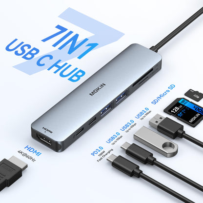 USB C Hub HDMI Adapter for MacBook Pro/Air, MOKiN 7 in 1 USB C Dongle with HDMI, microSD/SD Card Reader, USB C Data Port,100W PD, and 2 USB 3.0 Compatible for MacBook Pro/Air, Dell XPS, Thinkpad.