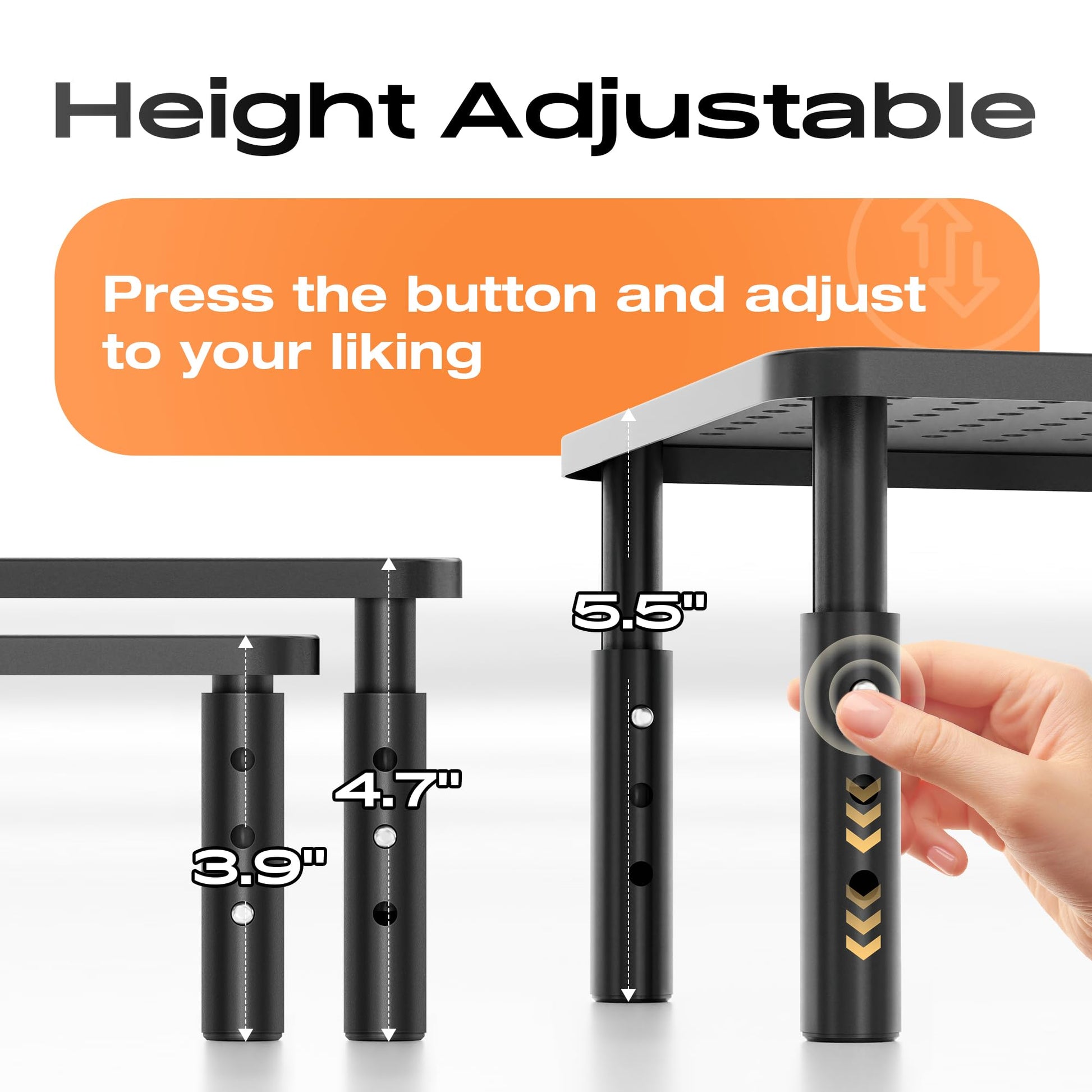 Canyora Computer Monitor Stand Riser for Desk, 3 Height Adjustable PC Laptop TV Desktop Monitor Stand Shelf, Metal Short Printer Table, Stand Riser for Desk, Office Desk Organizers and Accessories