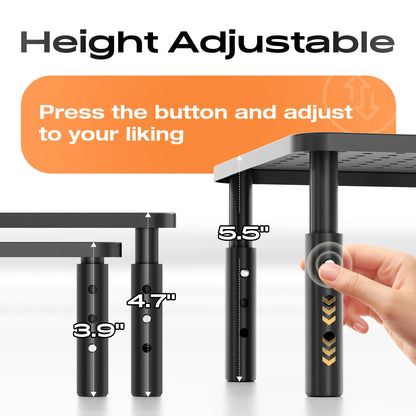 Canyora Computer Monitor Stand Riser for Desk, 3 Height Adjustable PC Laptop TV Desktop Monitor Stand Shelf, Metal Short Printer Table, Stand Riser for Desk, Office Desk Organizers and Accessories