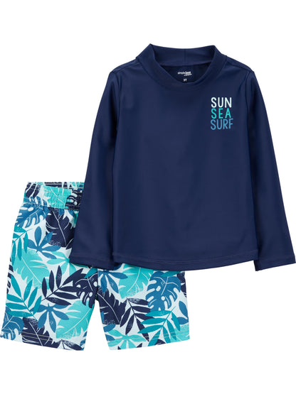 Simple Joys by Carter's Boys' Toddler 2-Piece Swimsuit Trunk and Rash guard, Navy Tropical, 3T 🍁 All In One Marketplace Canada