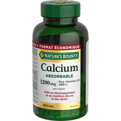 NATURE'S BOUNTY Calcium Plus Vitamin D3, Absorbable, 1200 mg, Helps Bones & Teeth, Softgels, 535 g - Available at All In One Marketplace Canada
