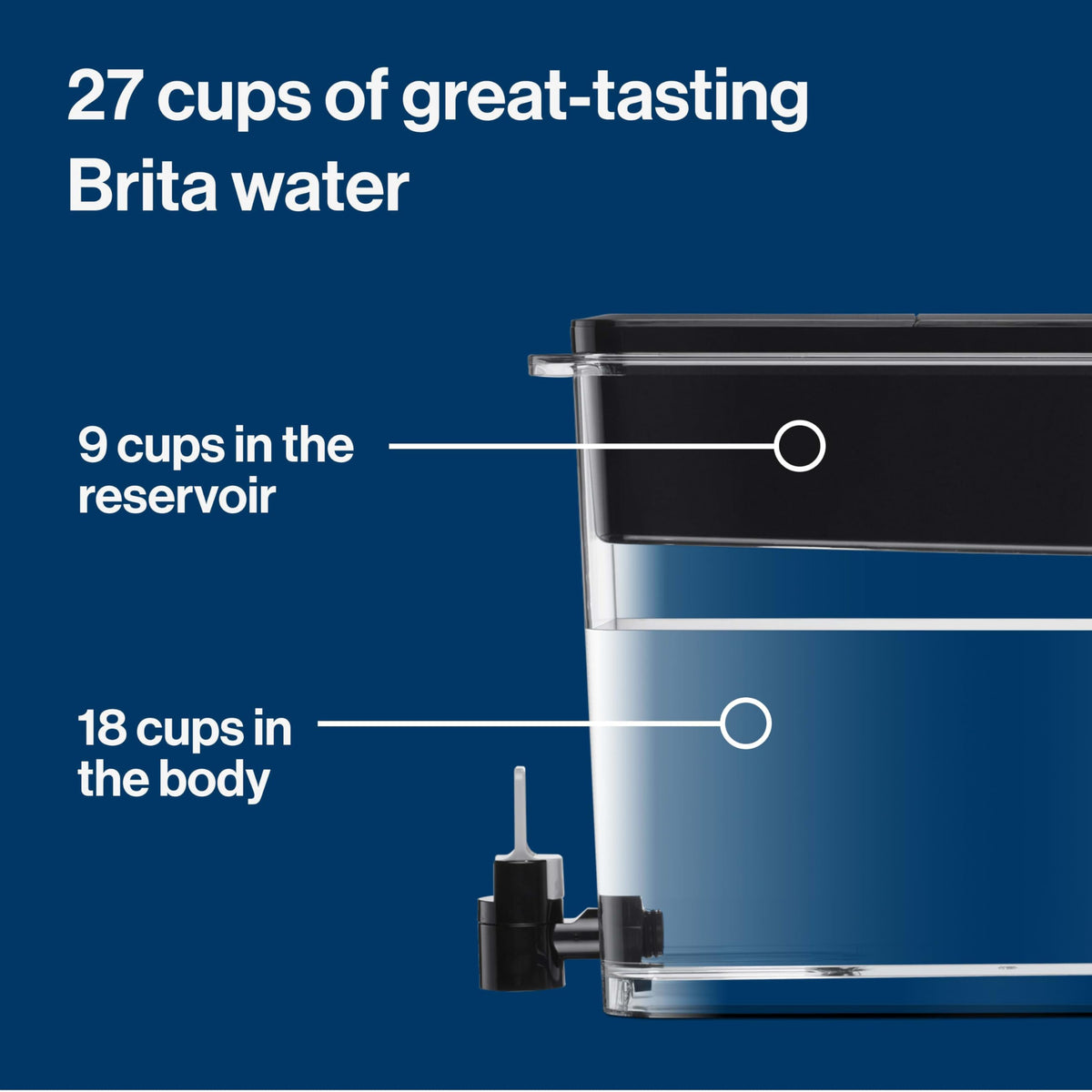Brita 27 Cup Elite Filter Dispenser, Reduces 30+ Contaminants including Lead and Microplastics, Filter lasts 6 months, UltraMax, Black