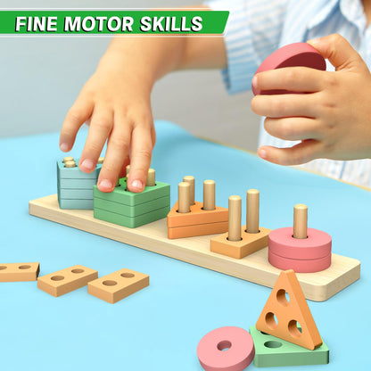 OSLINE Montessori Educational Toys for 1 2 3 Year Old Gifts,Toddler Wooden Toys Shape Sorter Stacking Toy Boy Girl Gifts,Wooden Blocks Puzzle Learning Toys - Christmas Easter Birthday Gifts 🍁 All In One Marketplace Canada