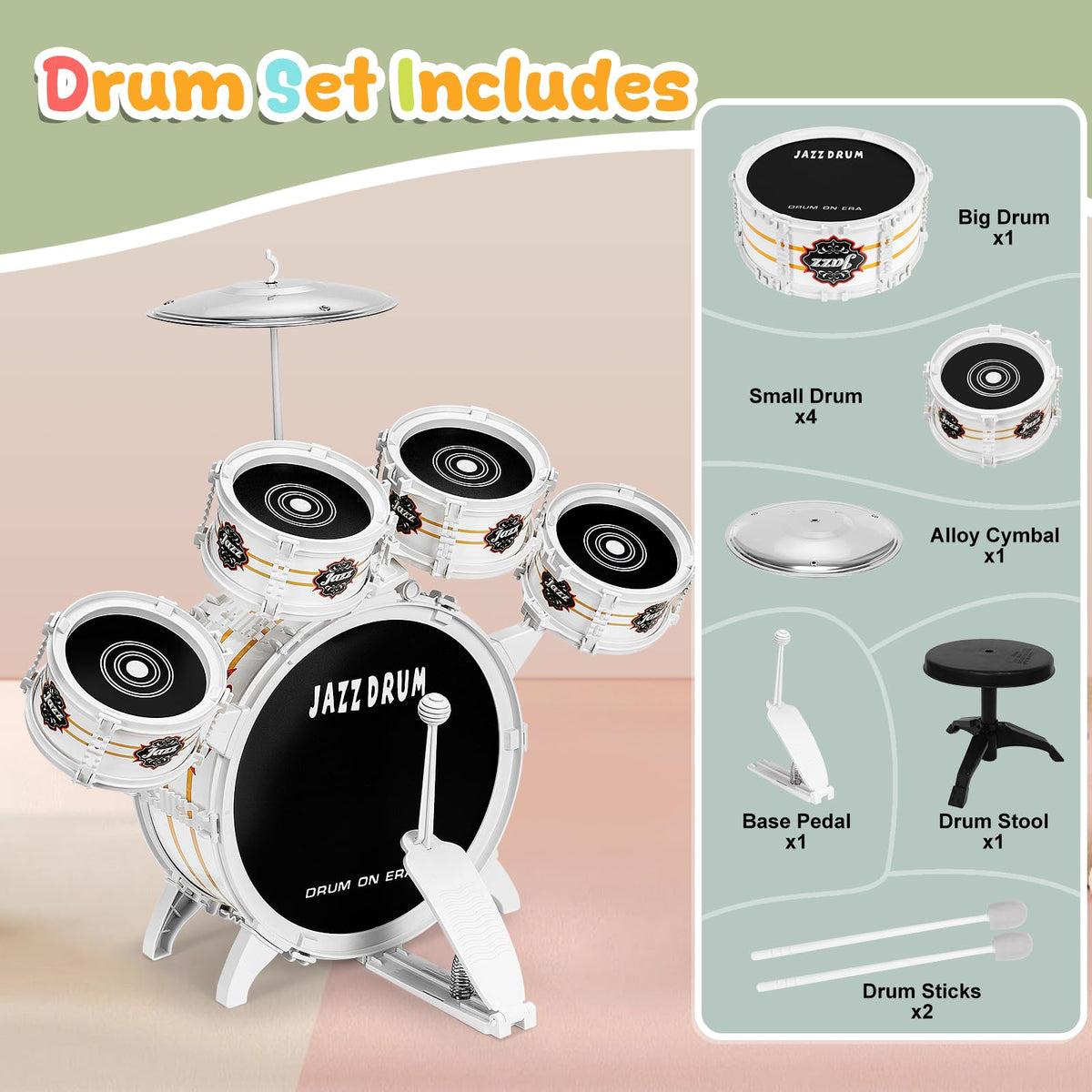 Kids Drum Set for Toddlers 1-3 - 5 Drums Musical Toys for Kids 3-5 Boy Girl 🍁 All In One Marketplace Canada