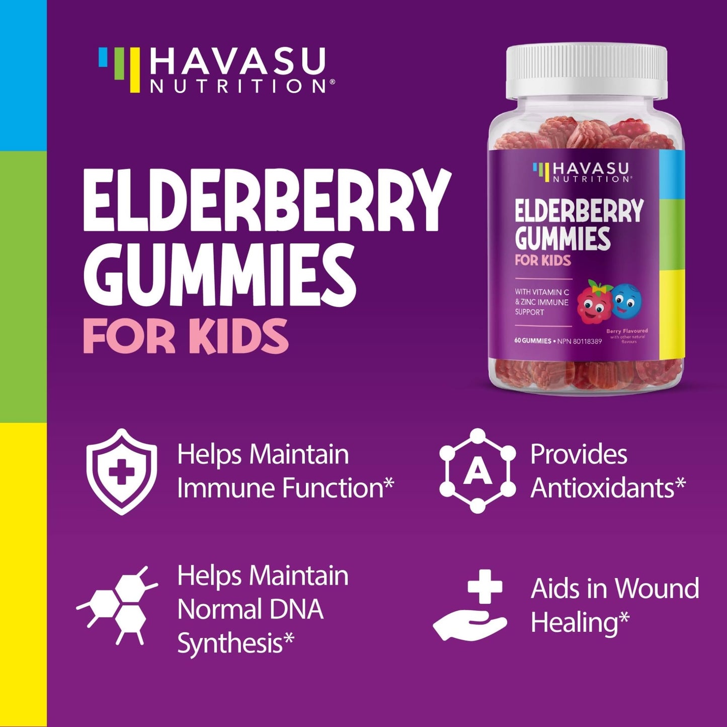 Elderberry Gummies Kids for Cold and Flu Relief | Immune Booster for Kids | Sambucol Black Elderberry Syrup Gummy with Zinc and Vitamin C | Cough, Fever & Sore Throat Support with Antioxidants | 60ct - Available at All In One Marketplace Canada