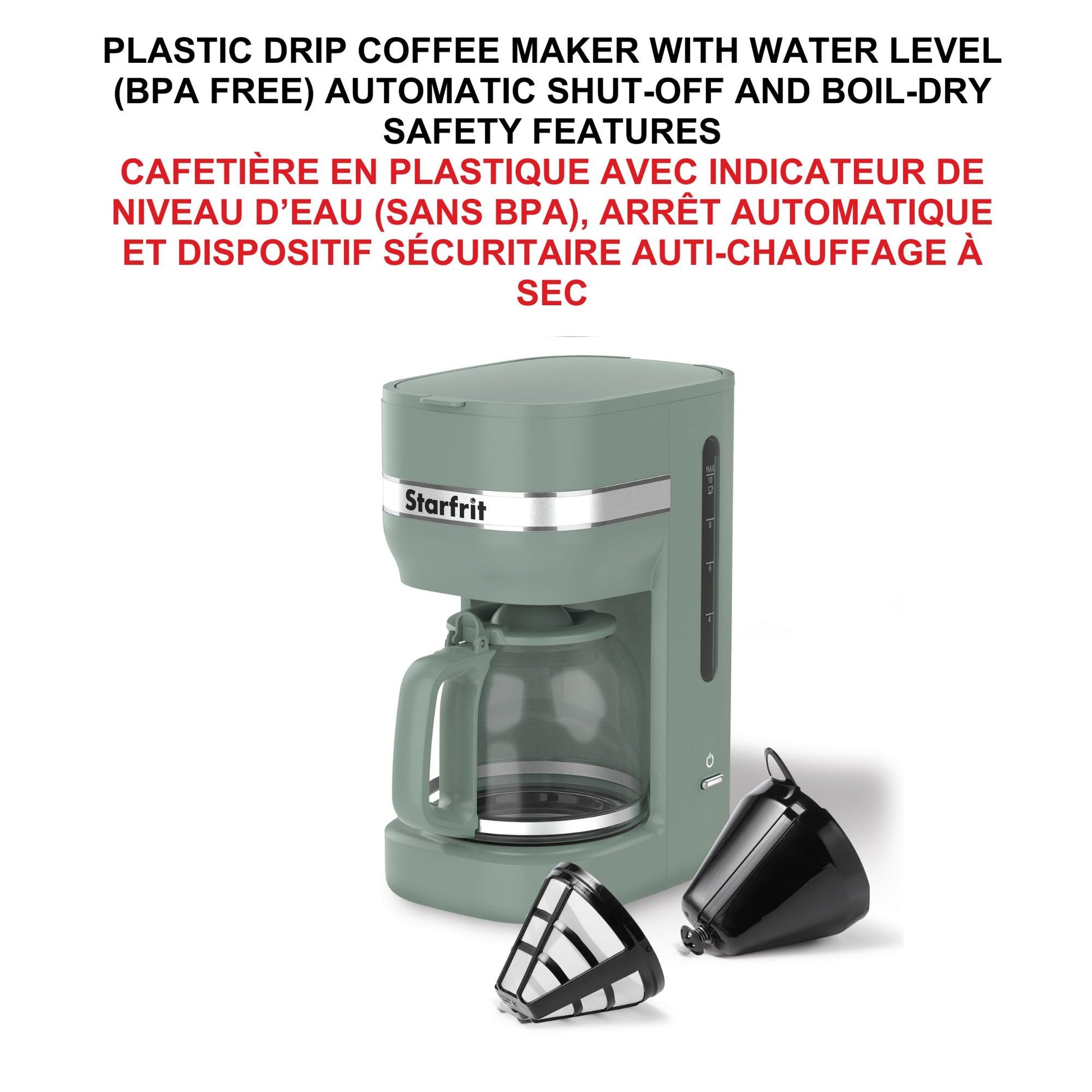 Starfrit 10-Cup Coffee Maker – Keep Warm Function – Reusable Filter Basket – Easy to clean – 900W – Sage