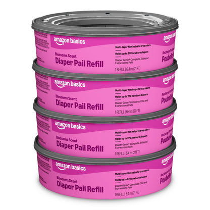 Amazon Basics Blossoms Scented Diaper Pail Refills for Diaper Genie Pails, 1080 Count (4 Packs of 270 Count) (Previously Mama Bear)