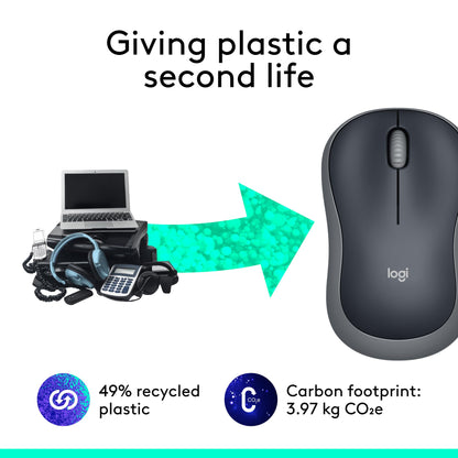 Logitech M185 Wireless Mouse, 2.4GHz with USB Mini Receiver, 12-Month Battery Life, 1000 DPI Optical Tracking, Ambidextrous, Compatible with PC, Mac, Laptop - Swift Grey - Available at All In One Marketplace Canada