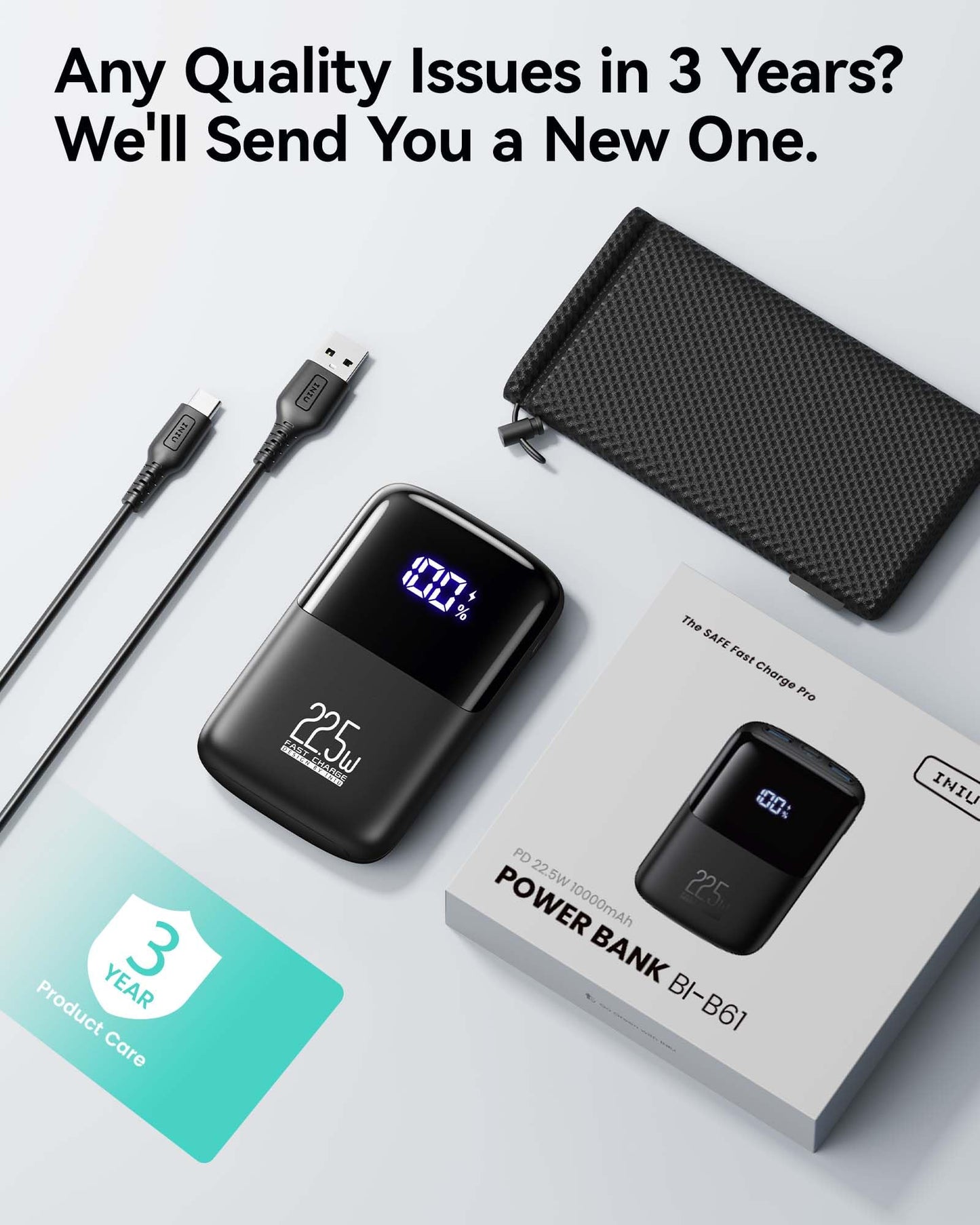 INIU Power Bank, Smallest 22.5W 10000mAh Portable Charger, USB C in&Out Fast Charging 3-Output Mini Battery Pack Charger with Phone Holder for iPhone 17 16 15 14 Samsung S24 S23 AirPods iPad etc - Available at All In One Marketplace Canada
