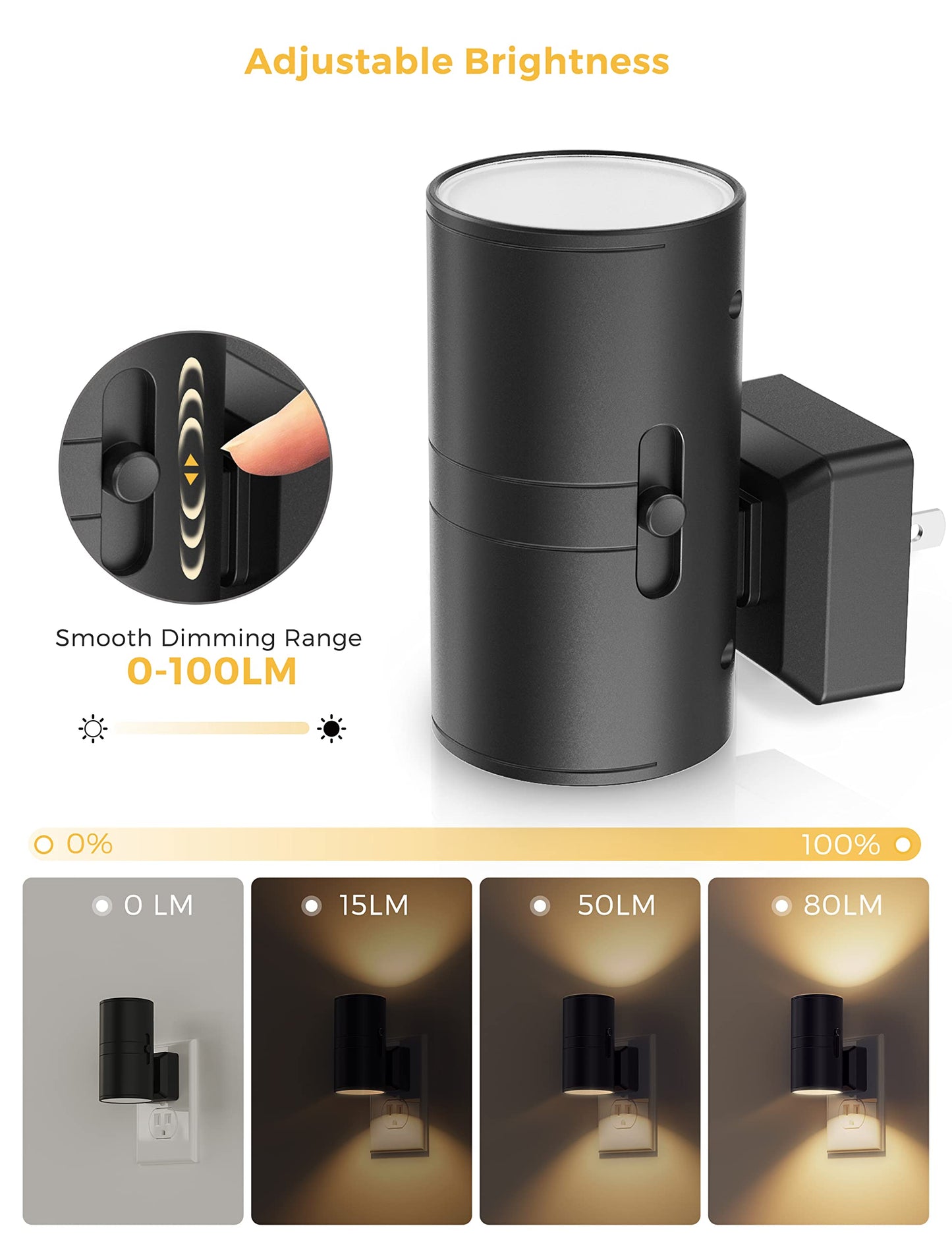 L LOHAS LED Night Light Plug in, [2 Pack] Modern Night Light, Dusk to Dawn Sensor, 0-100LM Adjustable Brightness, Soft White 3000K, Dimmable Night Lights with Light Sensor for Hallway Bedroom Stairway