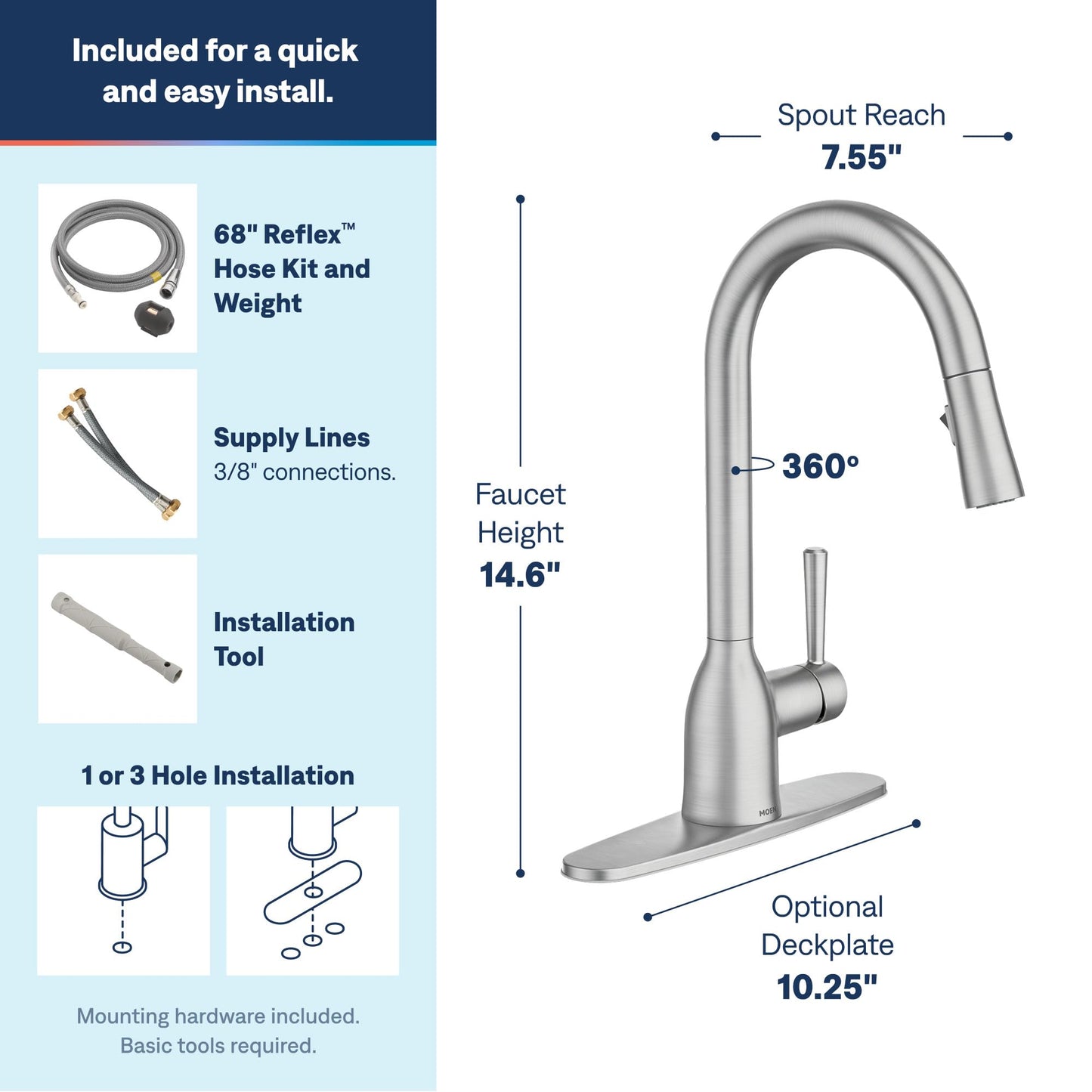 Moen 87233SRS Adler One-Handle High Arc Pulldown Kitchen Faucet with Power Clean, Spot Resist Stainless 🍁 All In One Marketplace Canada