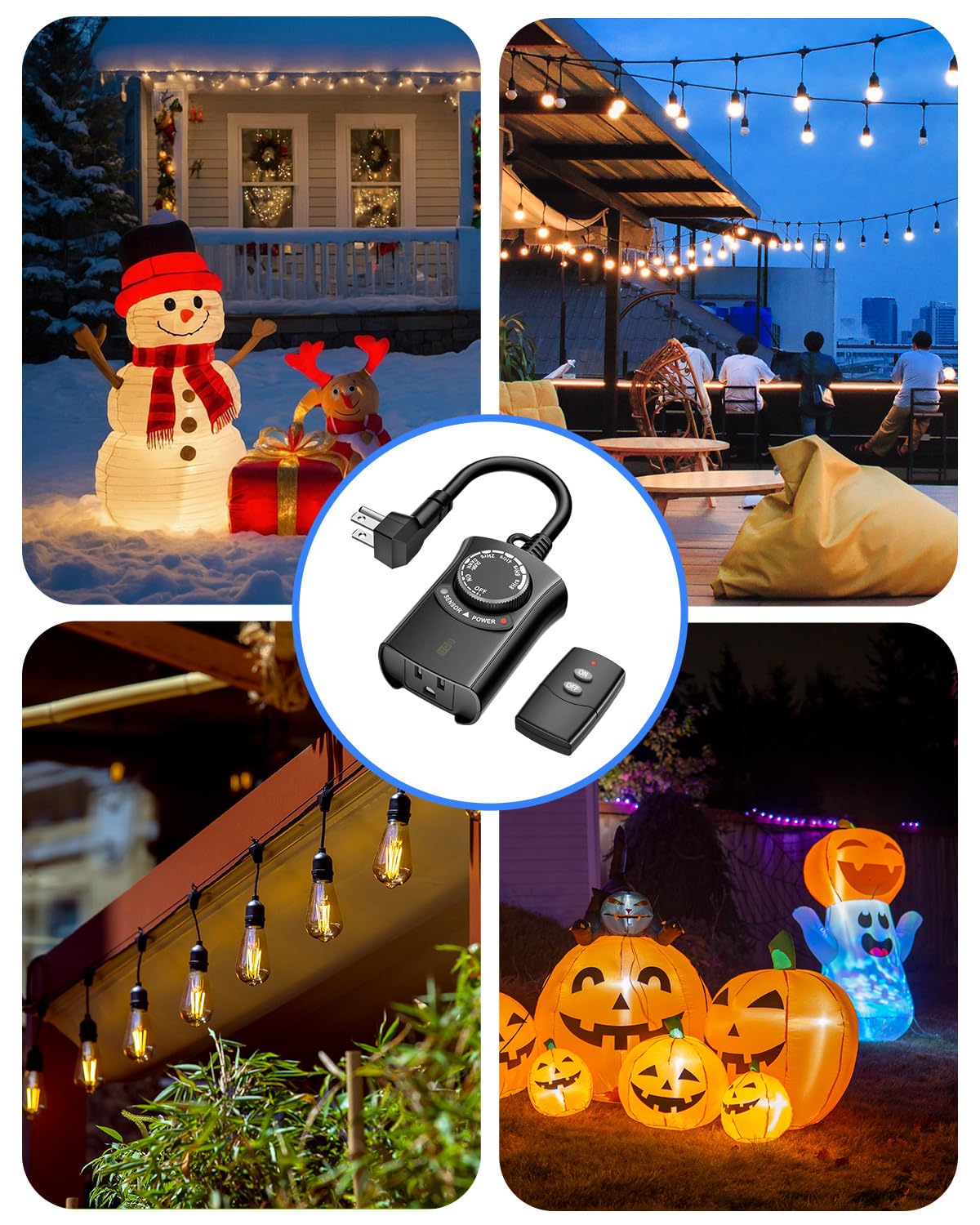 HBN Outdoor Light Timer Waterproof, Weatherproof Photocell Dusk to Dawn Light Sensor Timer with Remote Control, 2/4/6/8 Countdown Timer, 1 Grounded Outlet for Christmas Lights，1875W 15A 1/2HP 🍁 All In One Marketplace Canada