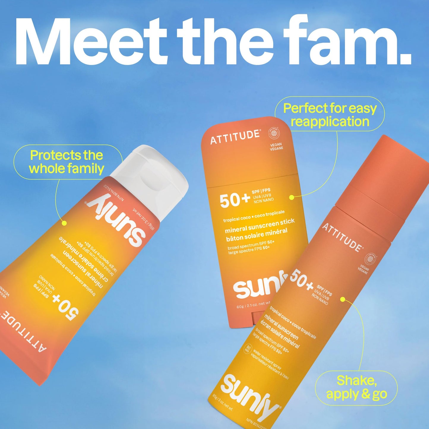 ATTITUDE Mineral Sunscreen Lightweight Lotion SPF 50, Broad Spectrum Zinc Oxide, EWG Verified, Non-Nano, Water-Resistant 80 Minutes, Non-Greasy for Face & Body, Vegan, Tropical Coco Scent, 80 grams