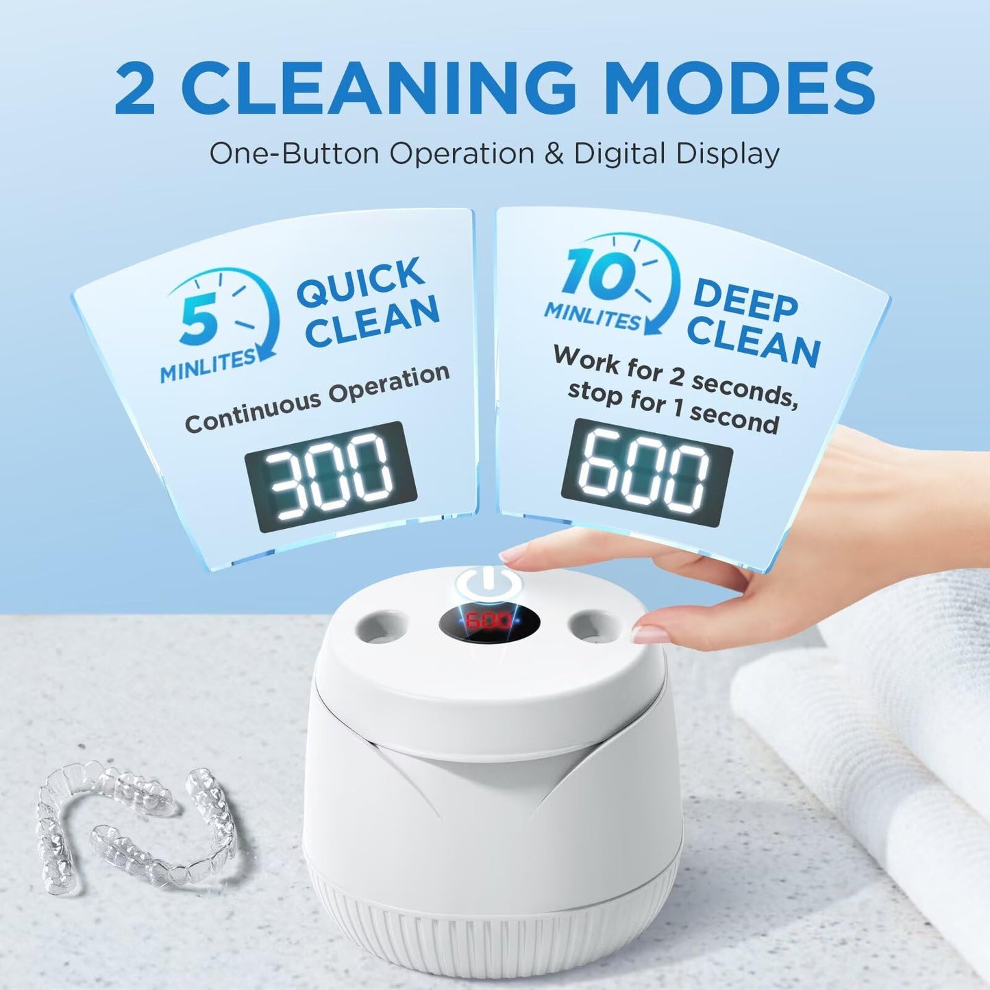 Dental Ultrasonic Retainer Cleaner Machine: 45kHz Dental Cleaning Pod with Digital Timer & 200ML, Cleaning for Dentures, Mouth Guards, Aligners, Night Guards, Braces, Toothbrush Heads & Jewelry - Available at All In One Marketplace Canada